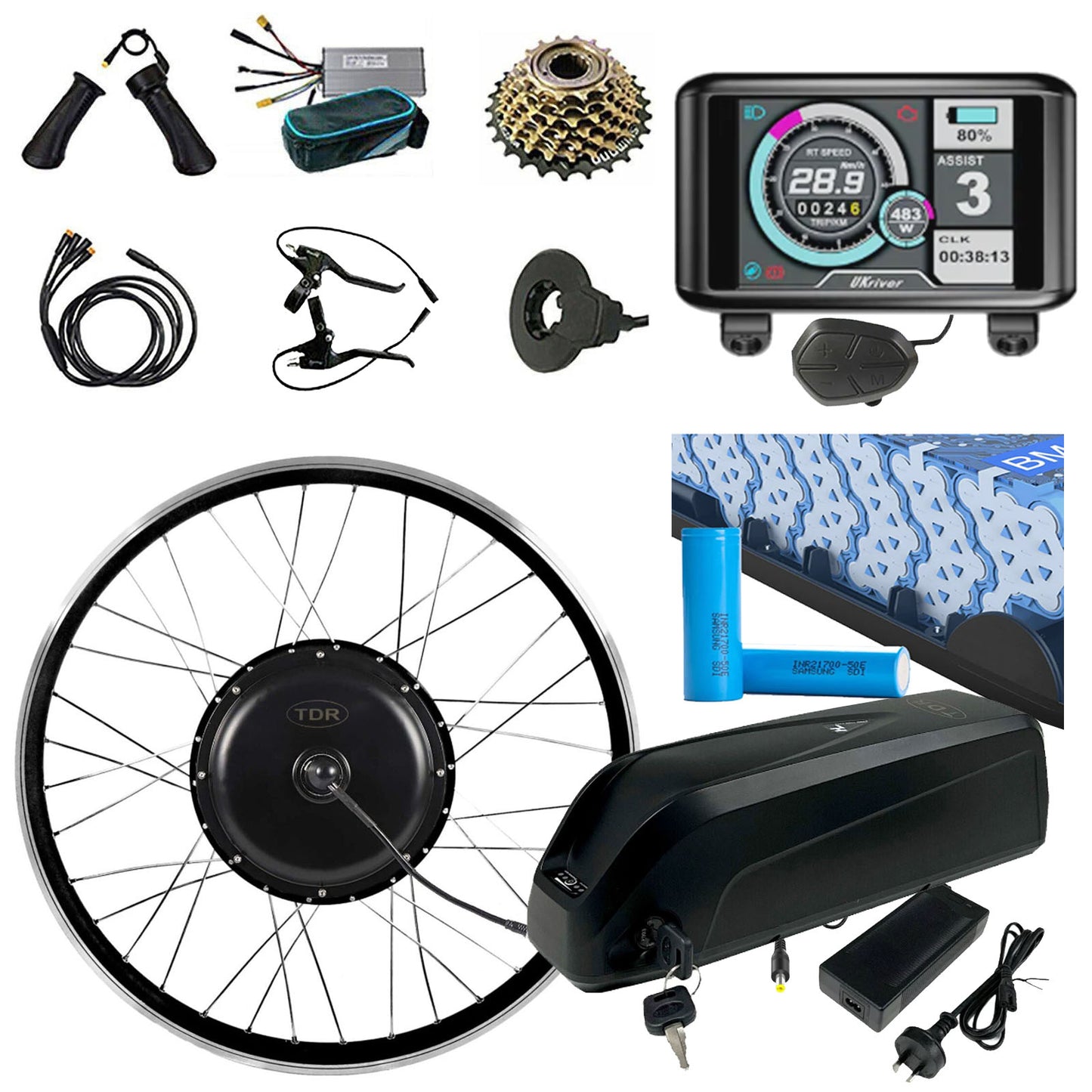 2000W 28''/29''/700C EBike Bicycle Conversion Kit 52V 15A Samsung Battery Cell