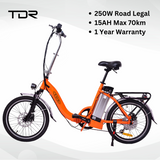 TDR 250W 20" Step-Through Orange Folding Electric Bike eBike Pedal Assist 10Ah/15Ah Battery - TDRMOTO