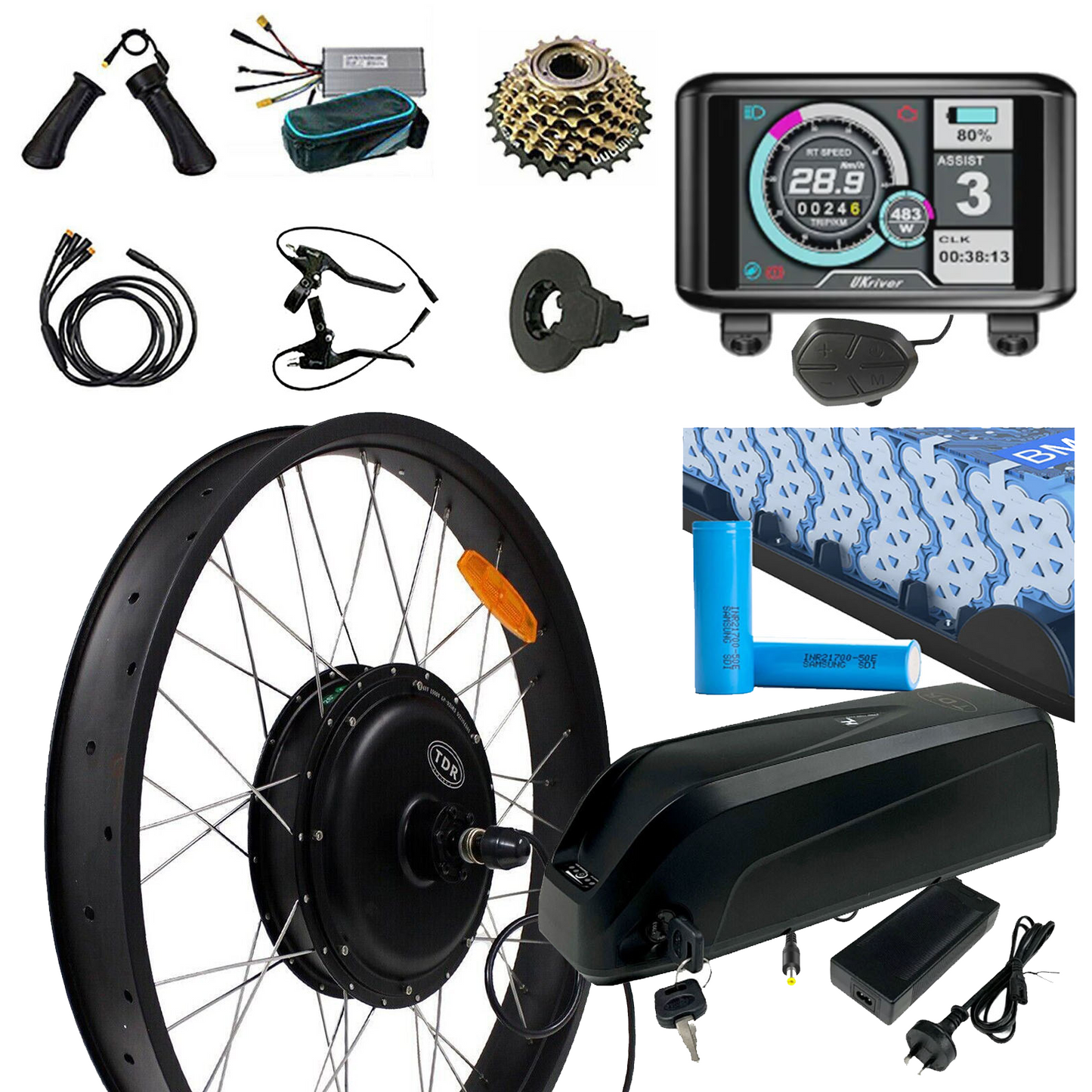26" x 4.0 2000W Fat Tyre Rear Electric Bike Conversion Kit 15AH Samsung Cell