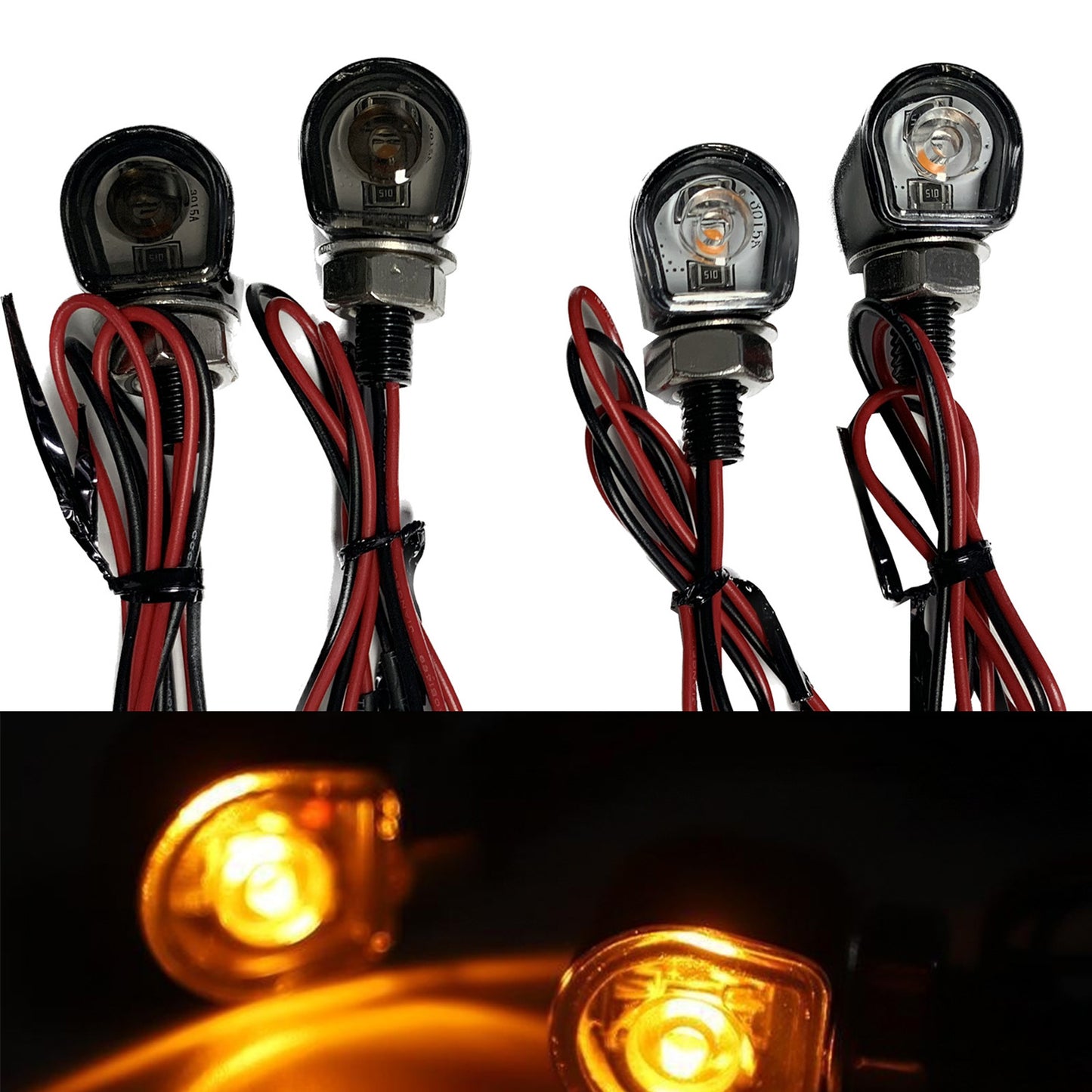 2 x Motorcycle LED Turn Signal Lights Amber Indicators Mini Blinkers Universal Tinted Black/Clear