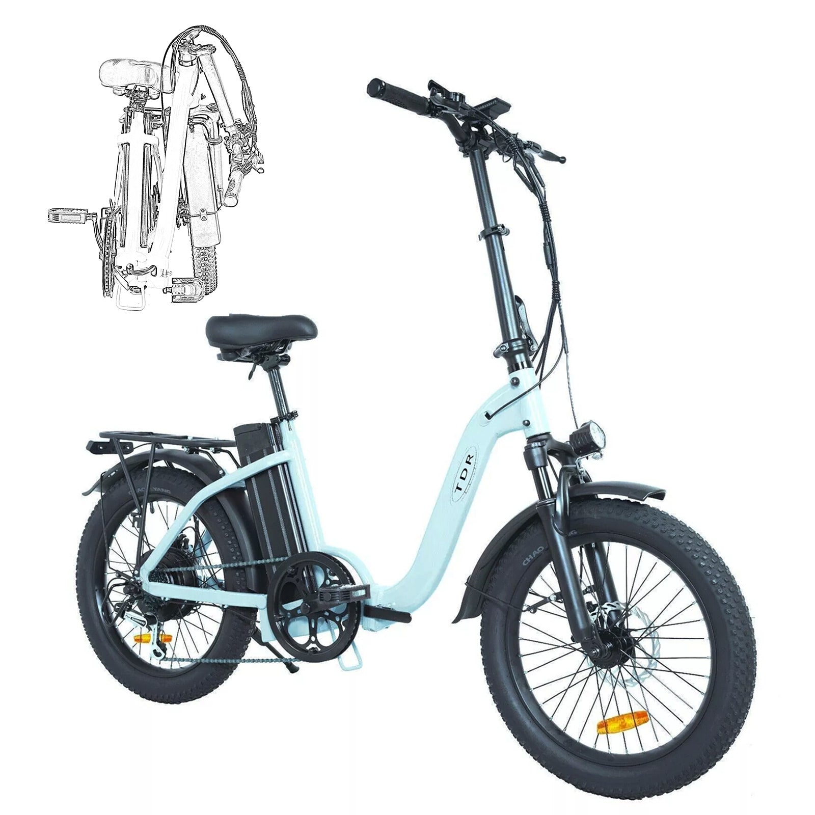 TDR 500W Fold Electric Bike 20''Bicycle Commuter E-Bike White - TDRMOTO