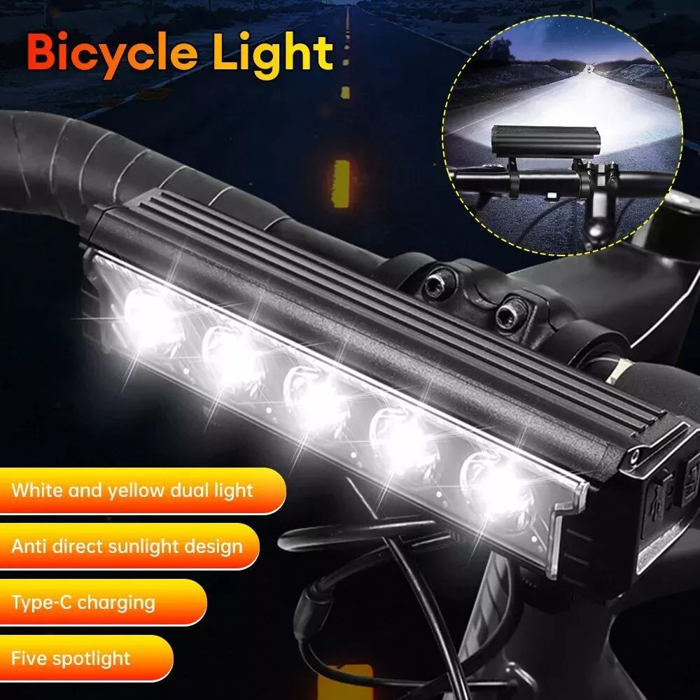 2800LM 6600mAh Super Bright LED Light Bar USB Rechargeable Bicycle Headlight 5 Mode Waterproof