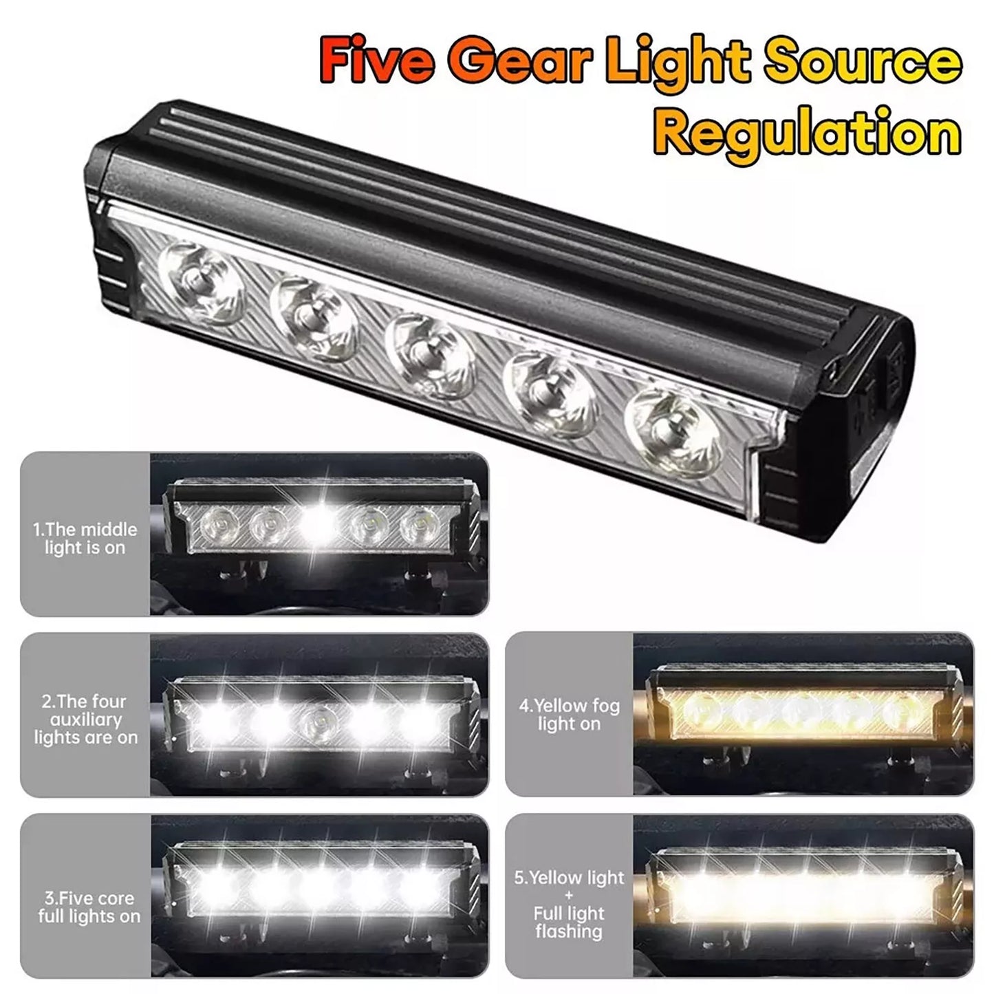 2800LM 6600mAh Super Bright LED Light Bar USB Rechargeable Bicycle Headlight 5 Mode Waterproof