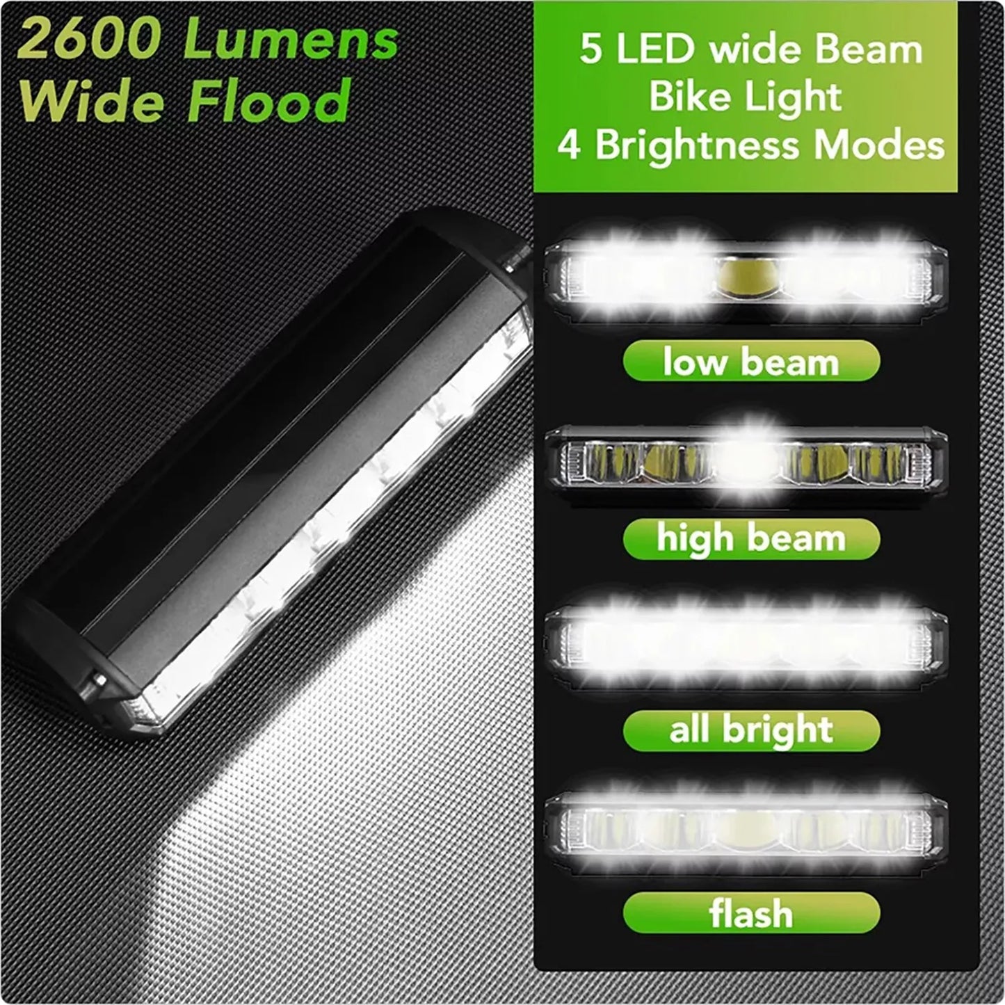 2600LM 8000mAh Rechargeable Bike Lights Bike Front Light Headlight lamp Bar USB Waterproof