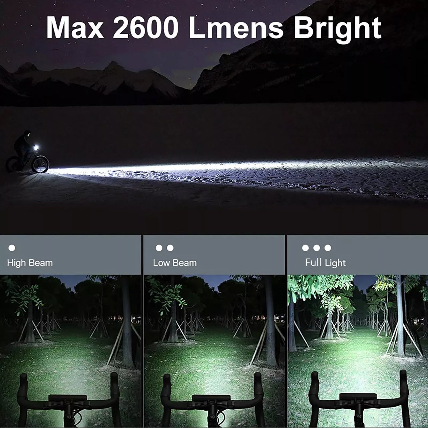 2600LM 8000mAh Rechargeable Bike Lights Bike Front Light Headlight lamp Bar USB Waterproof