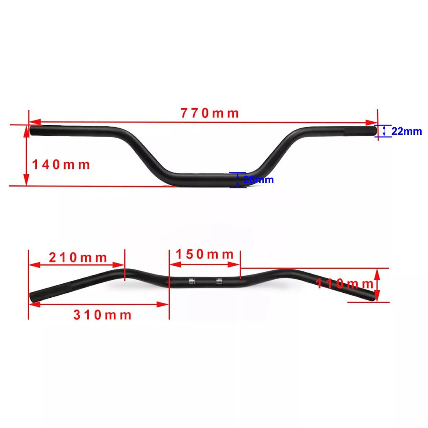 Black 1 1/8" 28 mm Handlebars, Crossbar, Bar Pad For MX Off Road Dirt Pit Bike