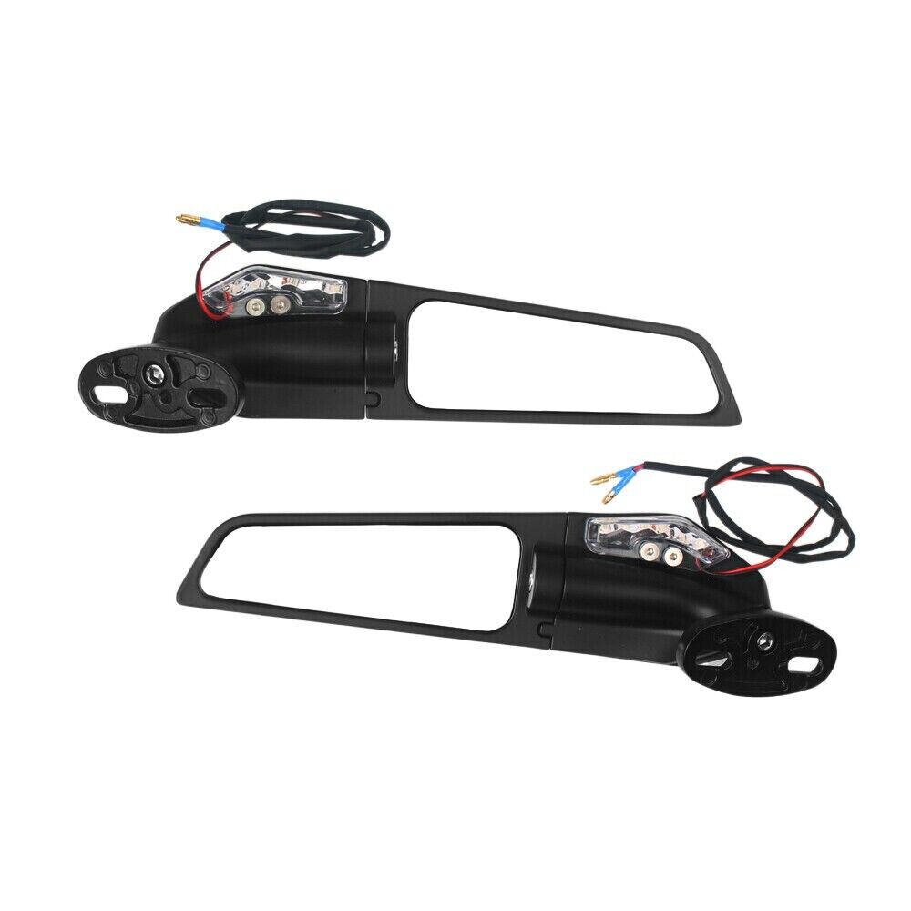 Motorcycle Rear View Side Mirrors Wind Swivel Wing + LED Indicators For Ducati Suzuki