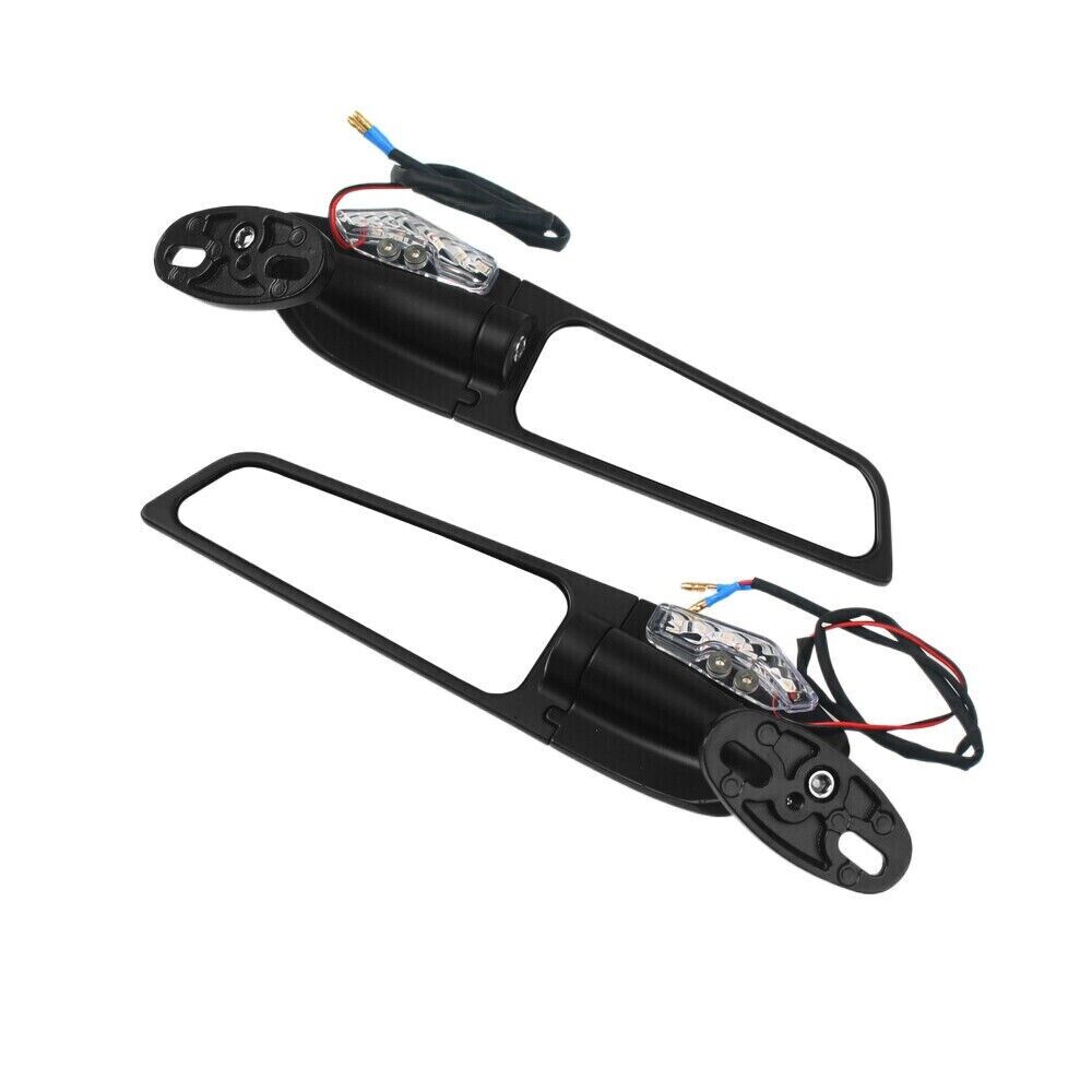 Motorcycle Rear View Side Mirrors Wind Swivel Wing + LED Indicators For Ducati Suzuki