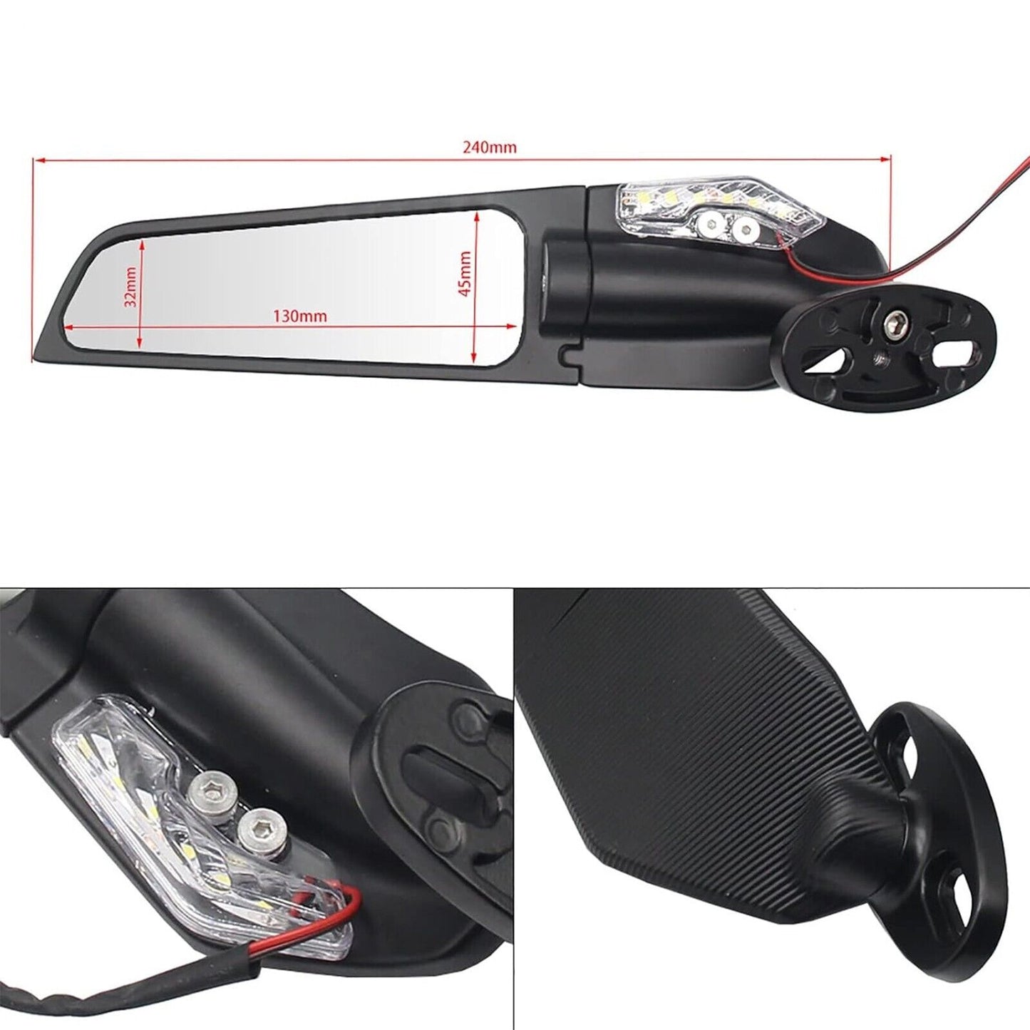 Motorcycle Rear View Side Mirrors Wind Swivel Wing + LED Indicators For Ducati Suzuki