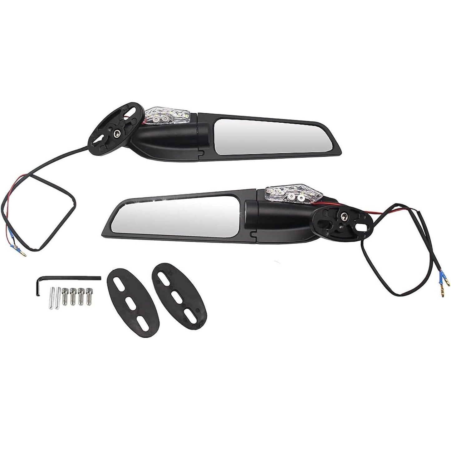 Motorcycle Rear View Side Mirrors Wind Swivel Wing + LED Indicators For Ducati Suzuki