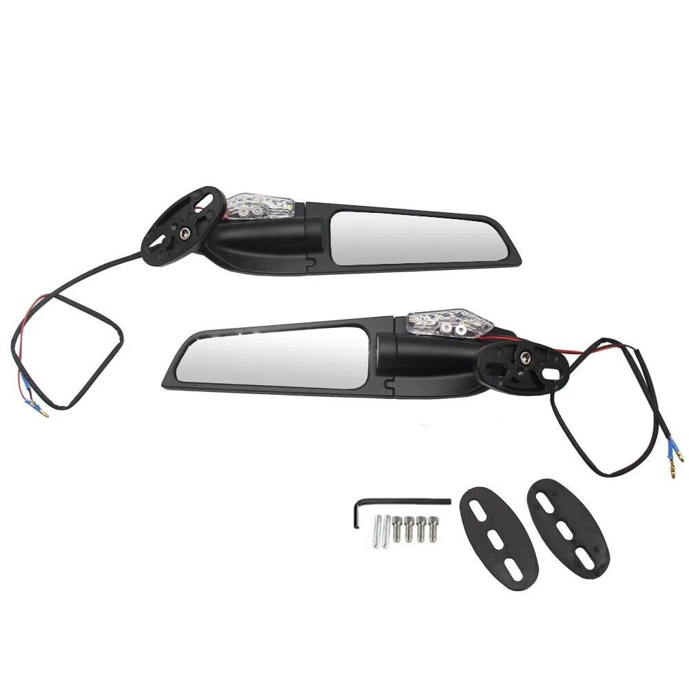Motorcycle Rear View Side Mirrors Wind Swivel Wing + LED Indicators For Ducati Suzuki