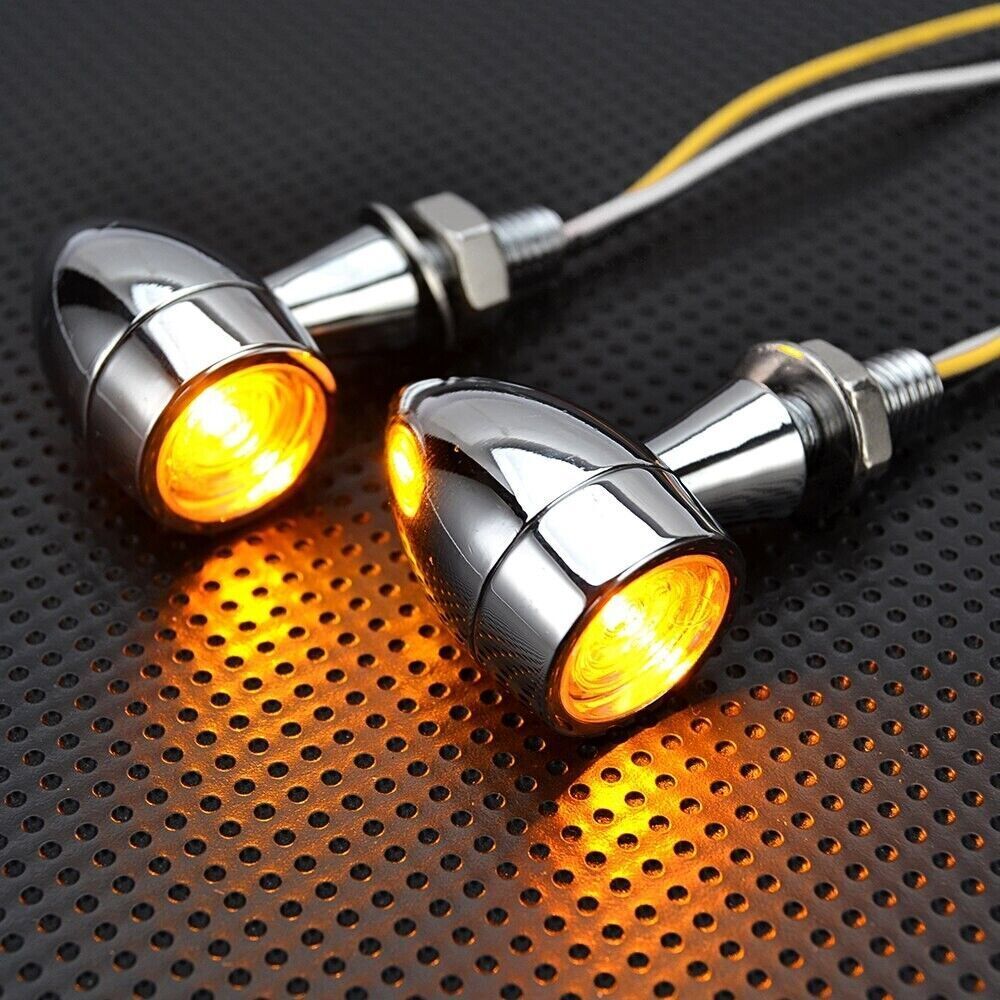2x 8mm Amber Mini LED Indicators Turn Signal Blinkers Vintage Billet Type