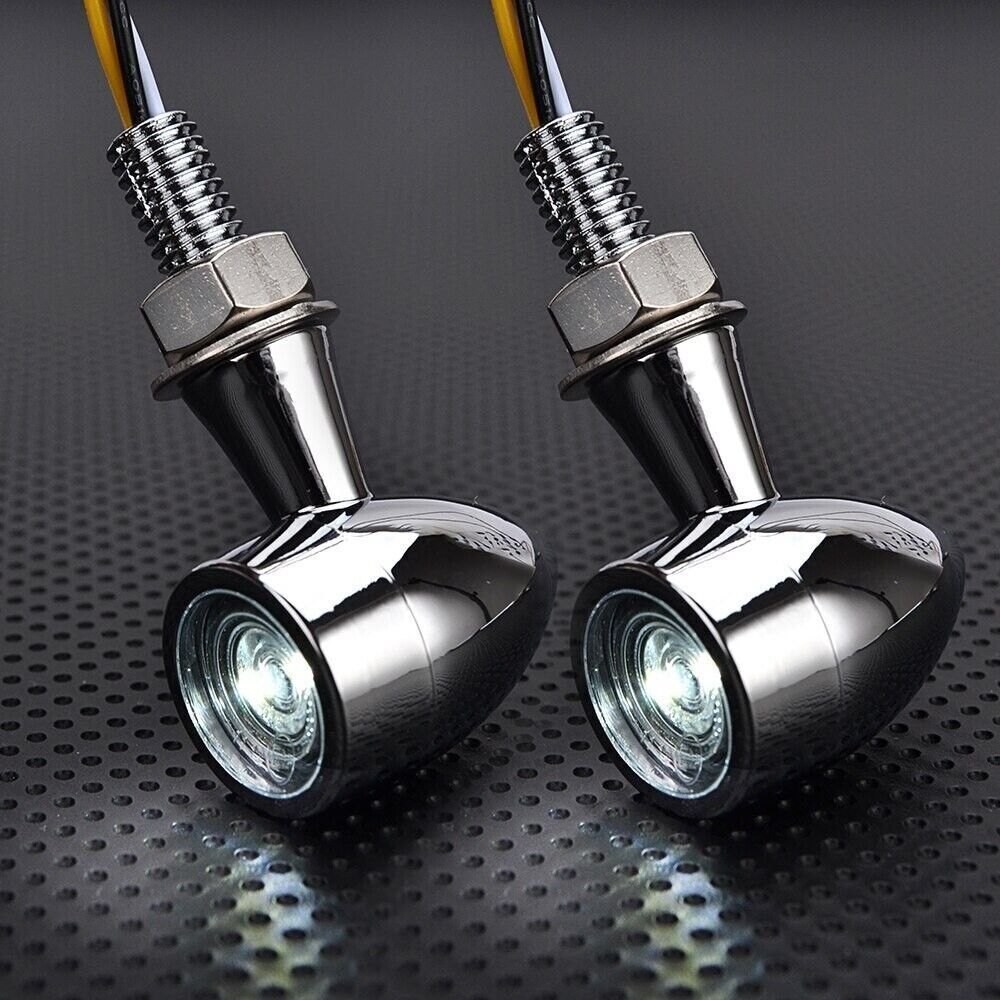 2x 8mm Amber Mini LED Indicators Turn Signal Blinkers Vintage Billet Type