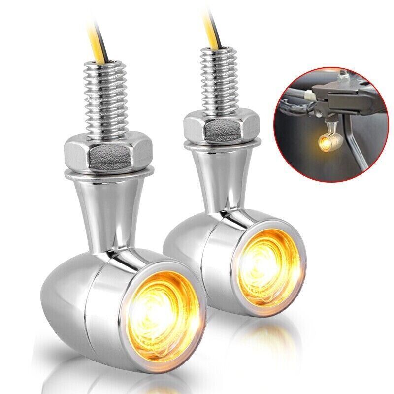 2x 8mm Amber Mini LED Indicators Turn Signal Blinkers Vintage Billet Type