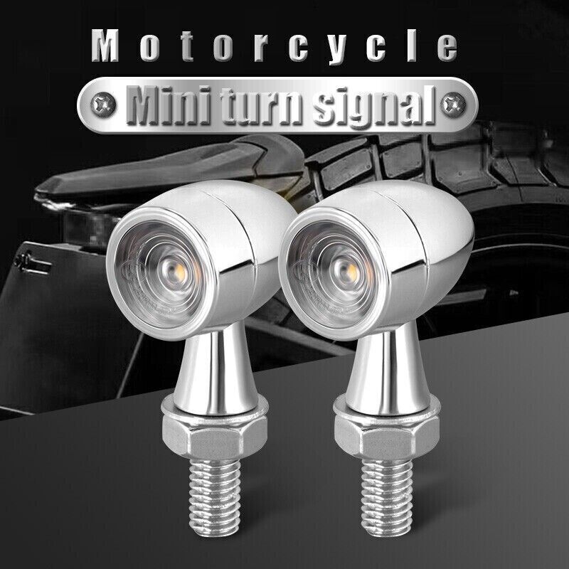 2x 8mm Amber Mini LED Indicators Turn Signal Blinkers Vintage Billet Type