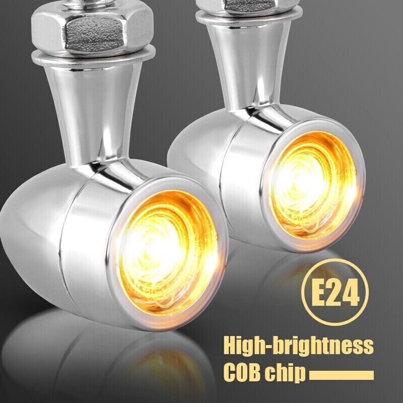 2x 8mm Amber Mini LED Indicators Turn Signal Blinkers Vintage Billet Type