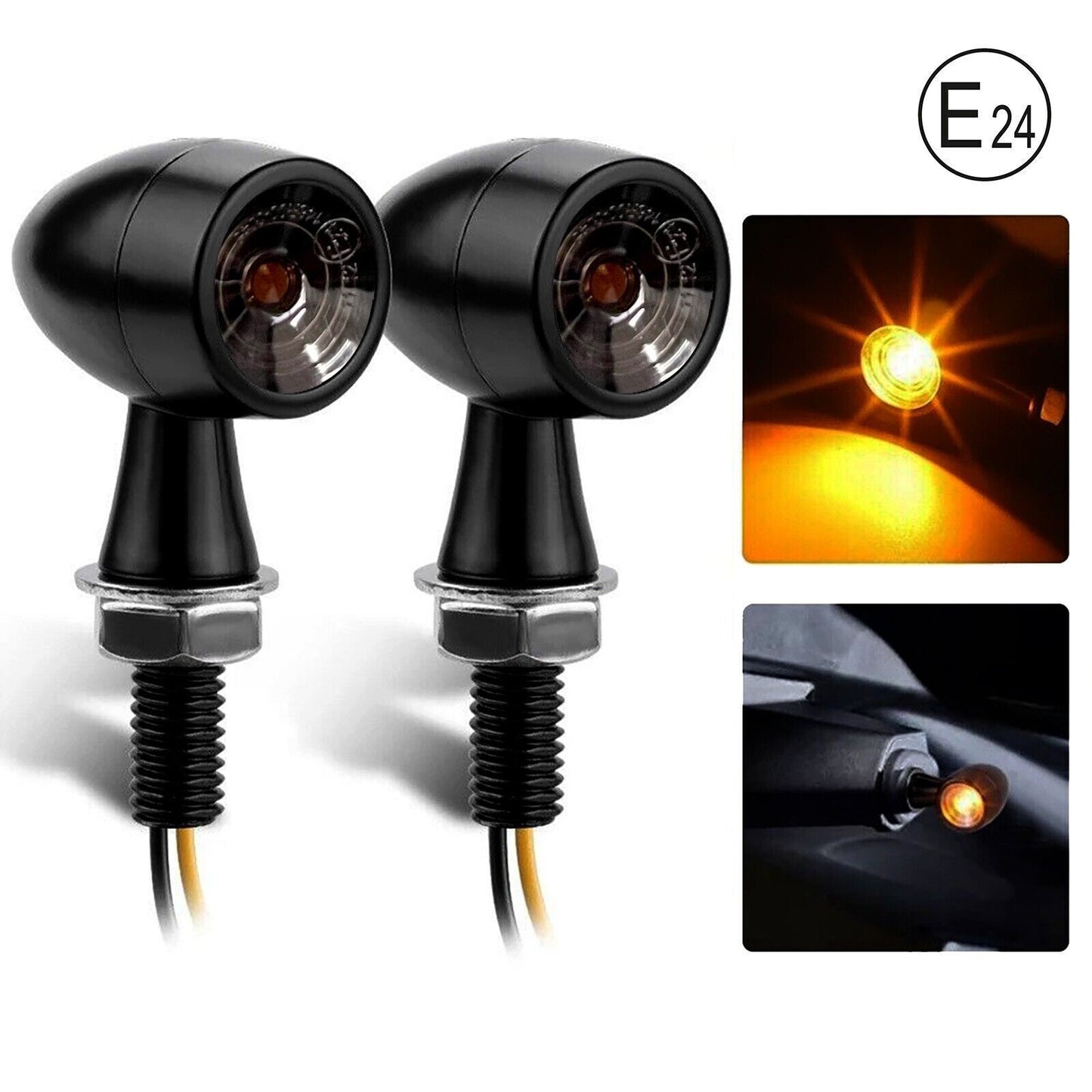 2x 8mm Amber Mini LED Indicators Turn Signal Blinkers Vintage Billet Type