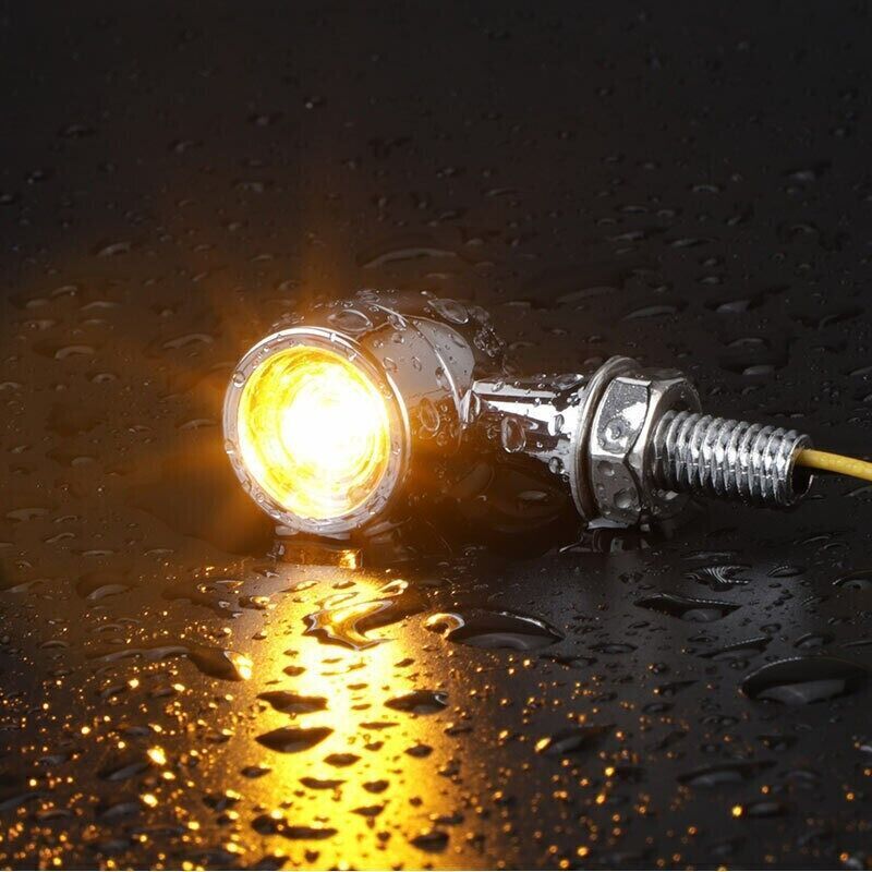 2x 8mm Amber Mini LED Indicators Turn Signal Blinkers Vintage Billet Type