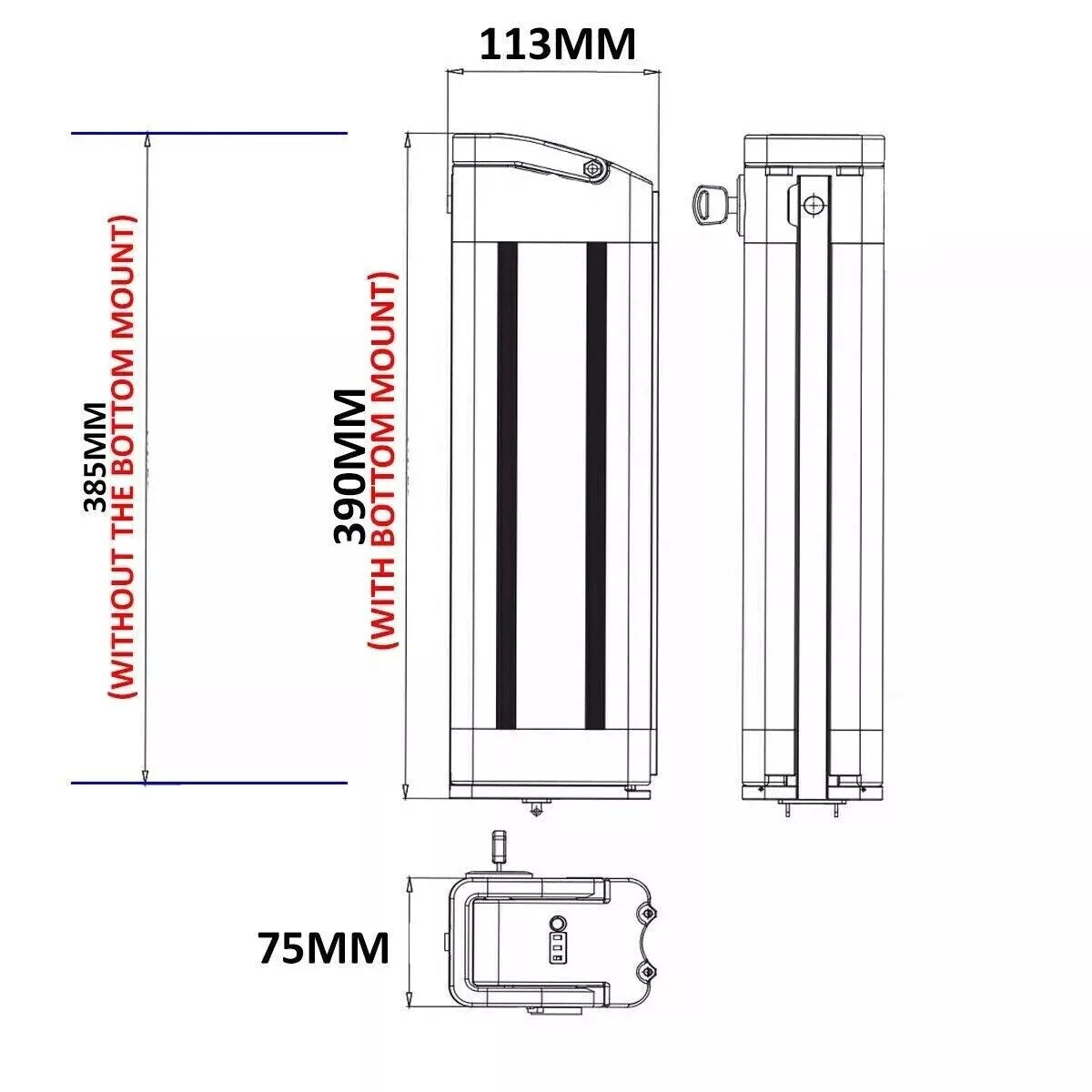 Black 48V 10AH Lithium Electric Bicycle eBike battery for 250W 350W 450W 500W
