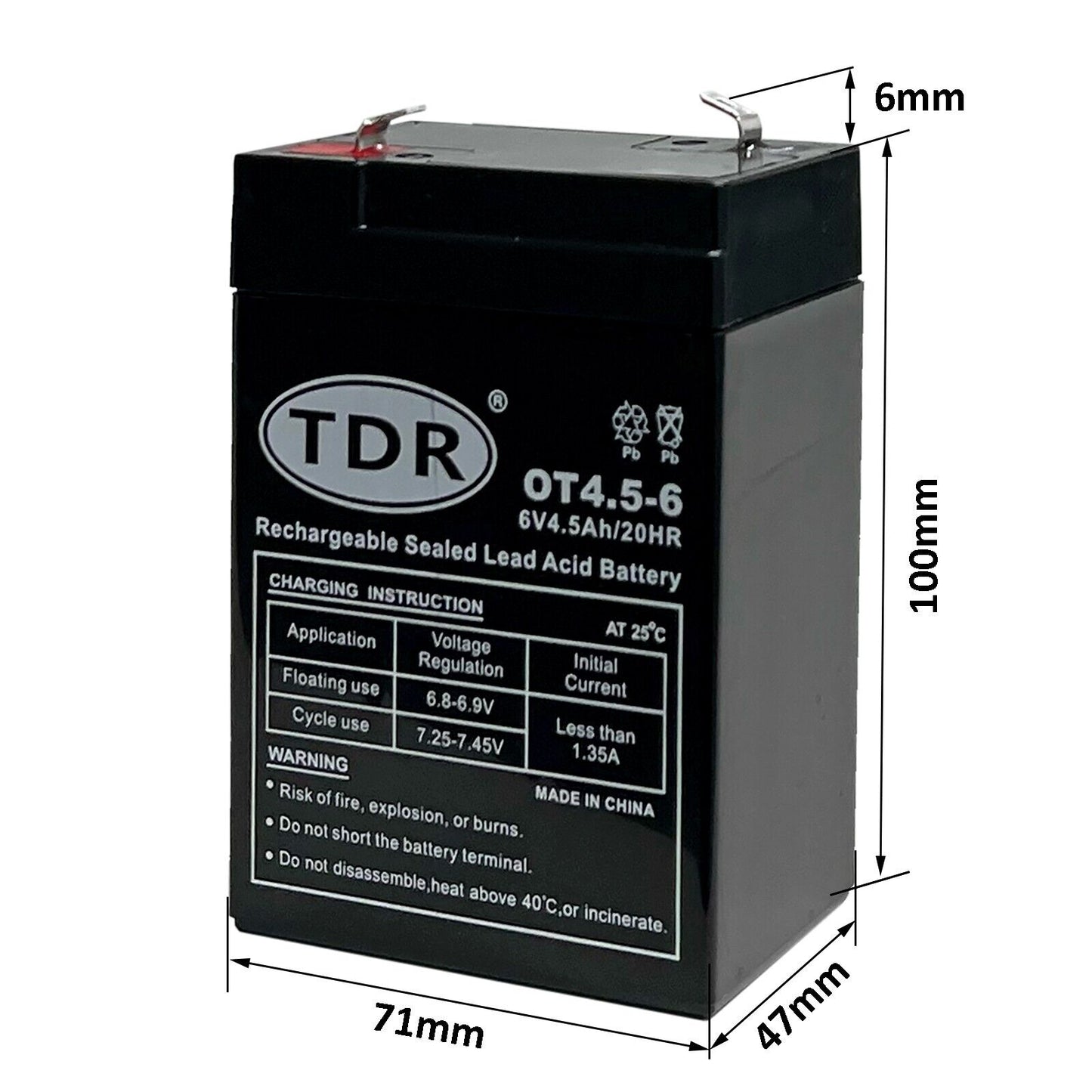 6V 4.5Ah SLA Battery to suit Rechargeable Fans & Power Packs