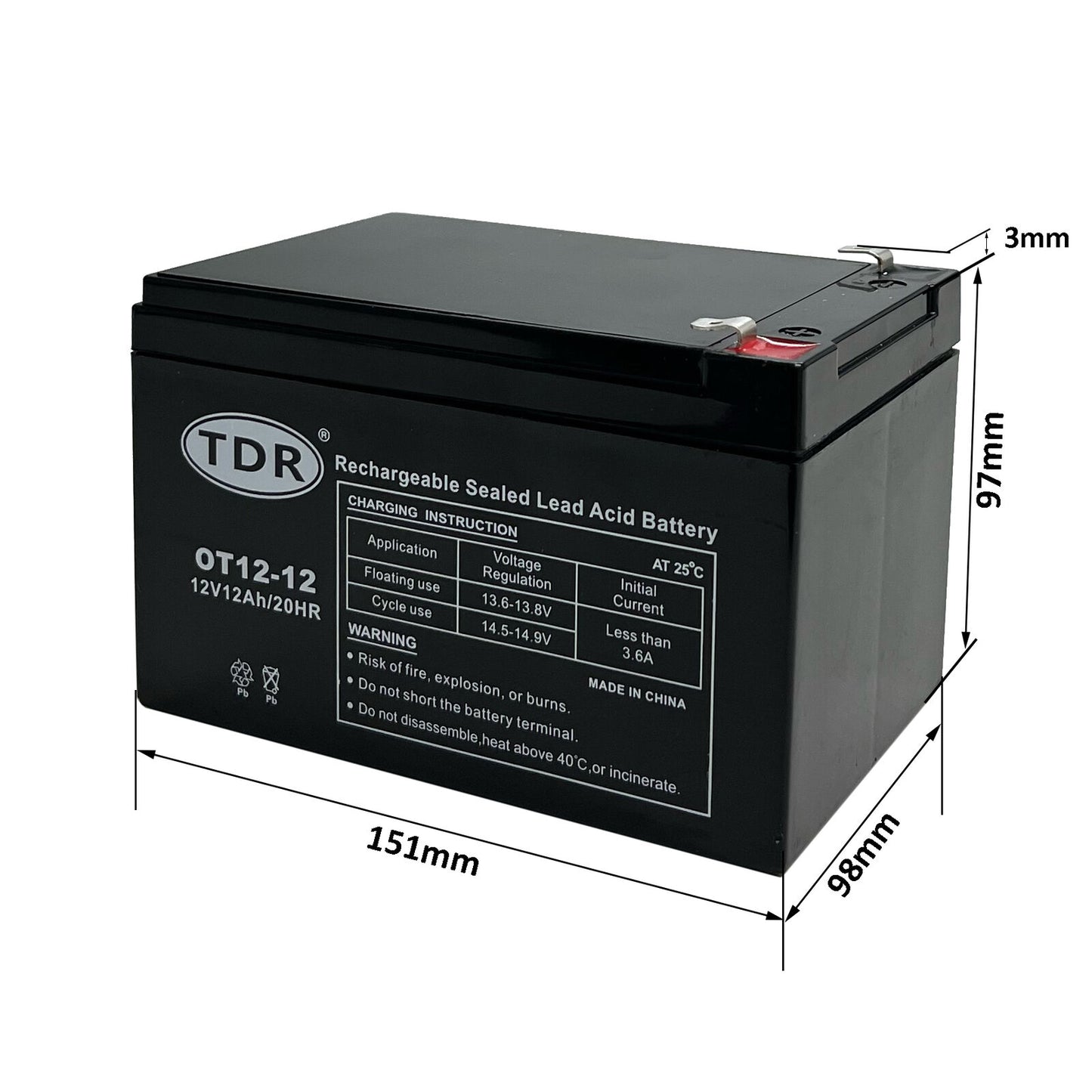 12V 12Ah AGM Deep Cycle Battery SLA Alarm Bike Solar Power Camping Marine Sealed