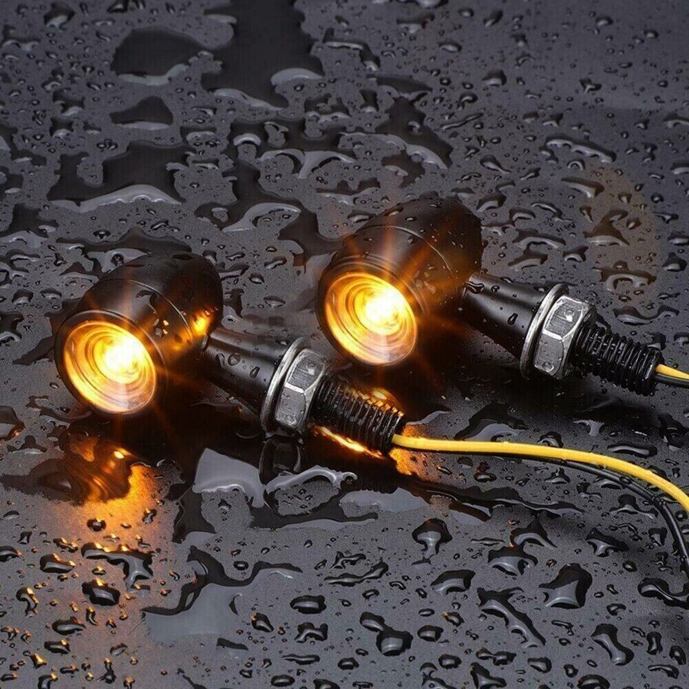 2x 8mm Amber Mini LED Indicators Turn Signal Blinkers Vintage Billet Type