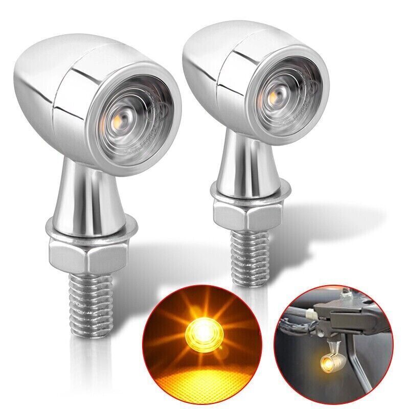 2x 8mm Amber Mini LED Indicators Turn Signal Blinkers Vintage Billet Type