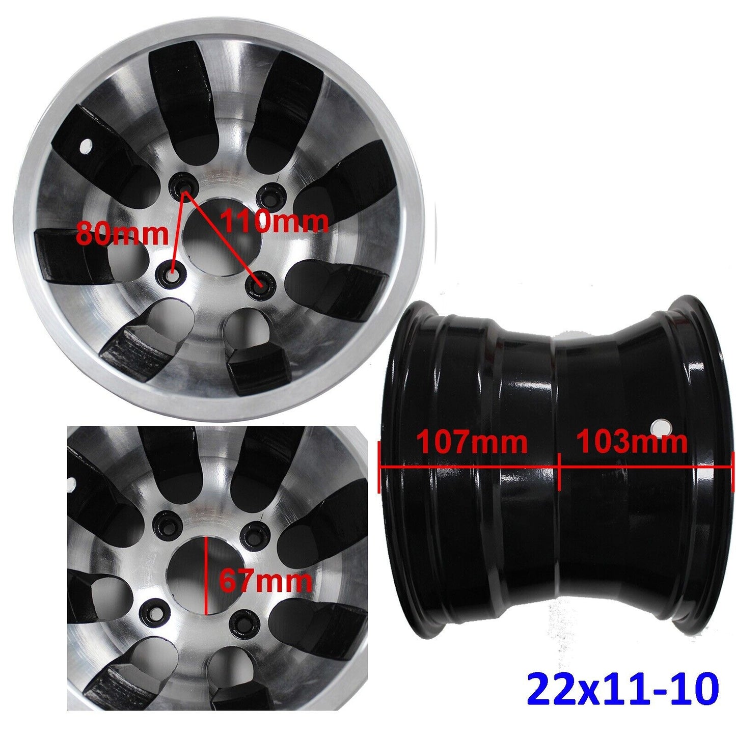 FRONT & REAR 10'' INCH Wheel Alloy Rim