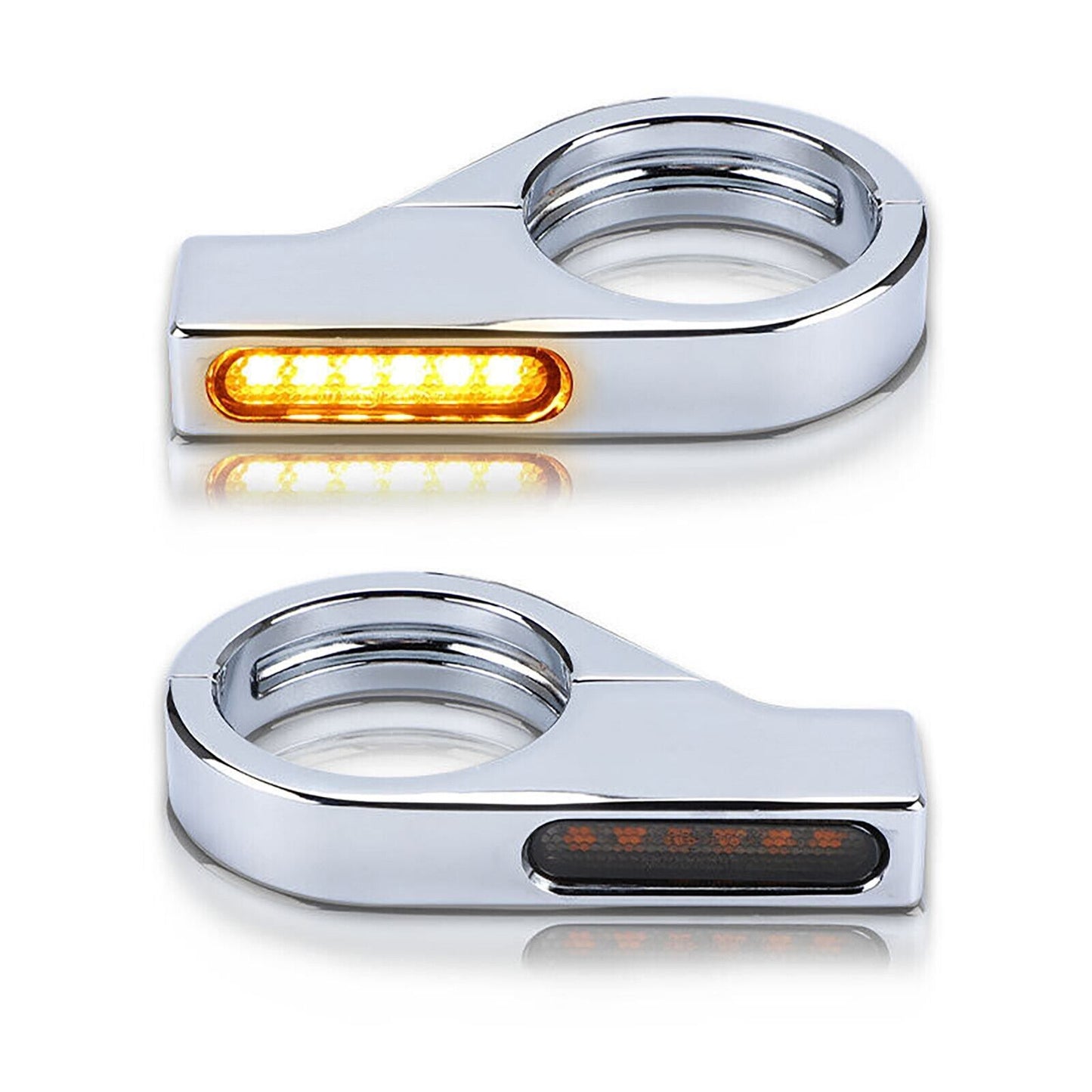 1 Pair Front Motorcycle LED Turn Signal Indicators with 41mm Fork Tubes Clamp Mount