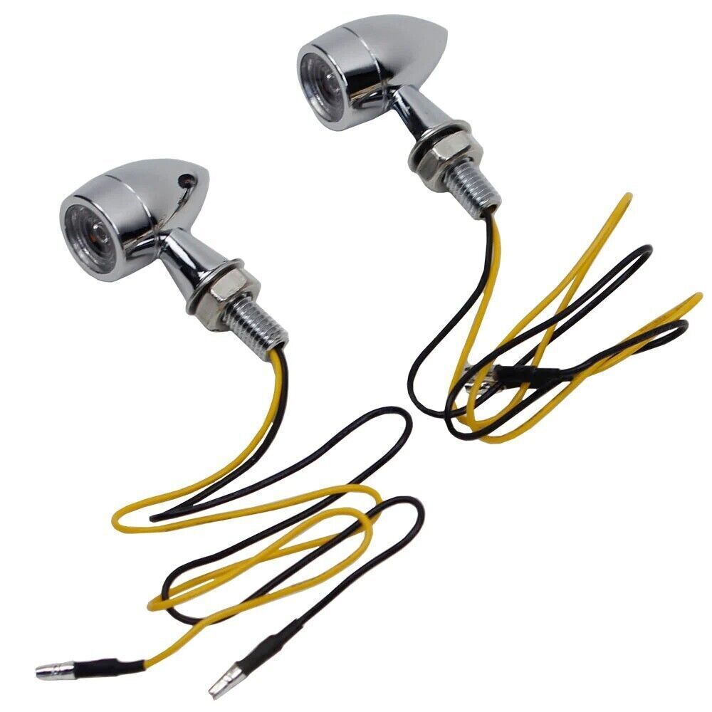 2x 8mm Amber Mini LED Indicators Turn Signal Blinkers Vintage Billet Type