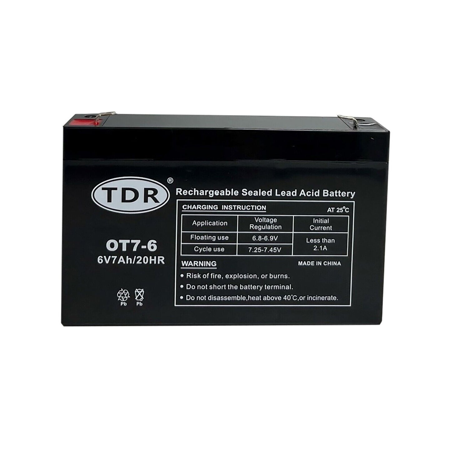 OT7-6 6V 7Ah SLA Sealed Lead Acid Rechargeable Battery F1/4.8mm Terminals