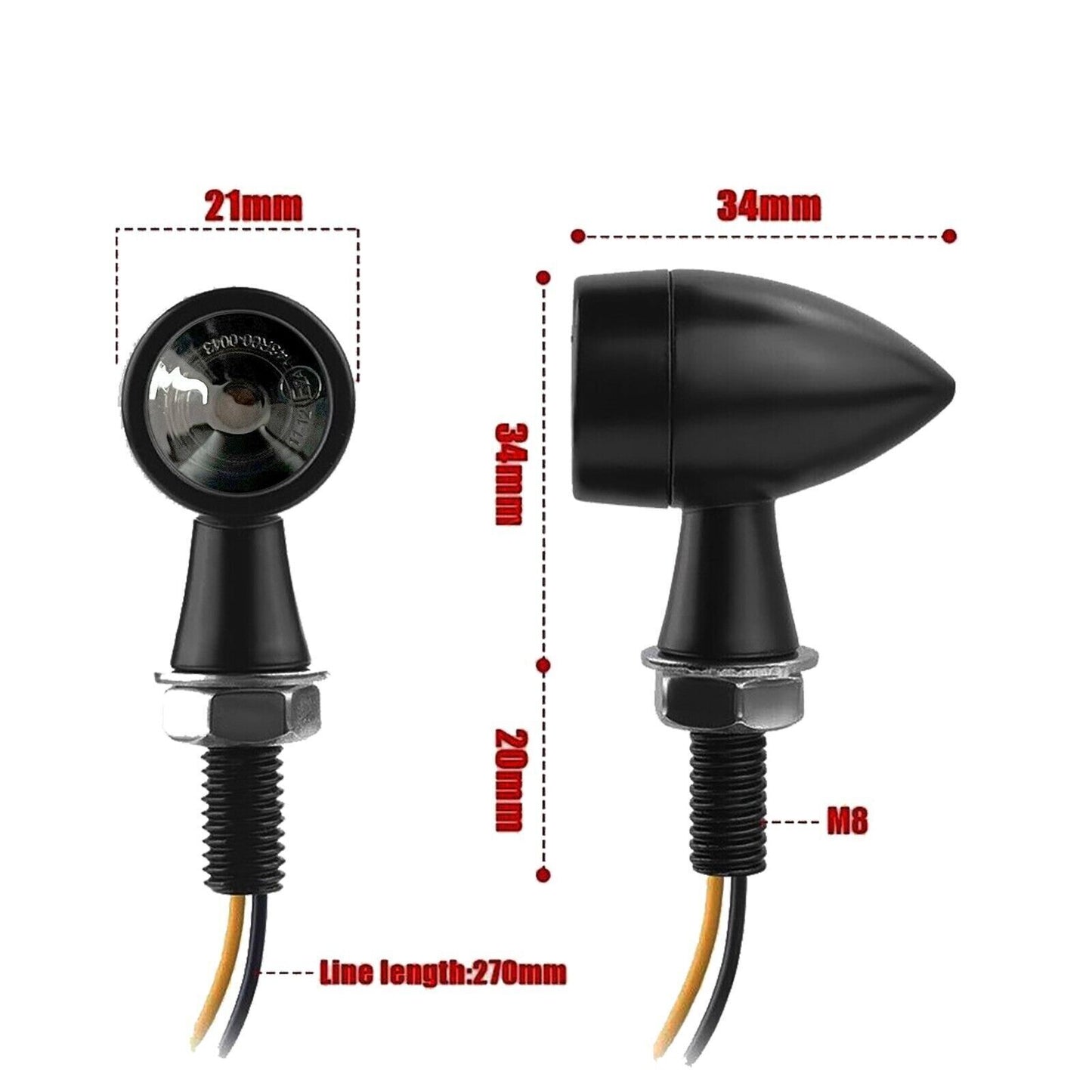 2x 8mm Amber Mini LED Indicators Turn Signal Blinkers Vintage Billet Type