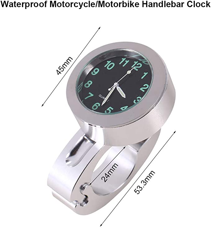 Universal Motorcycle Handlebar Clock 7/8" Chrome Motorcycle Clock Waterproof (Battery Required)