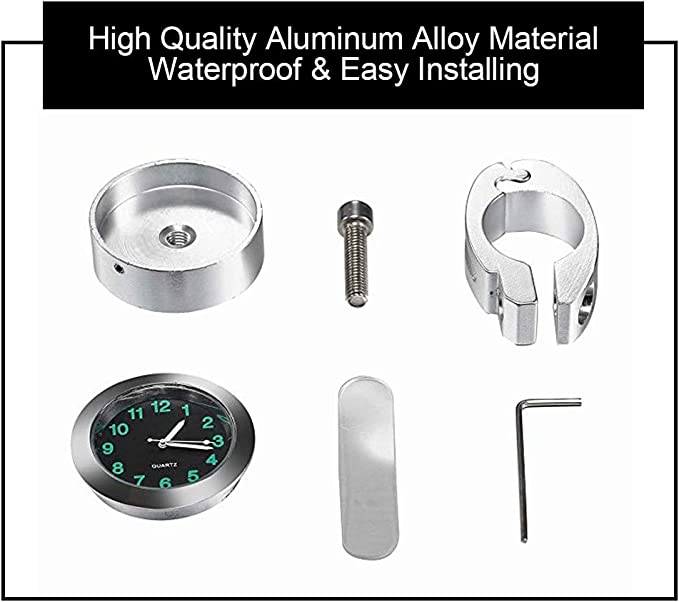 Universal Motorcycle Handlebar Clock 7/8" Chrome Motorcycle Clock Waterproof (Battery Required)