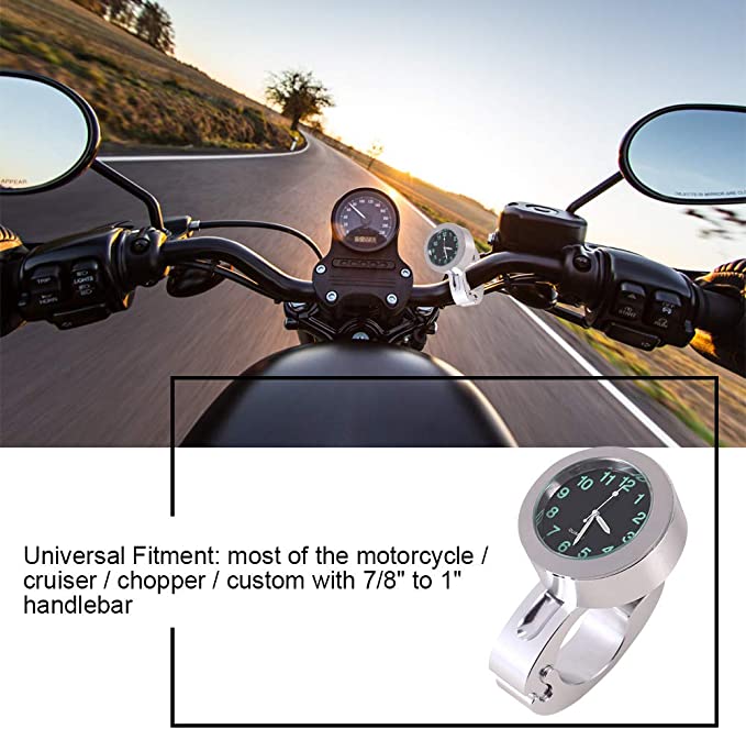 Universal Motorcycle Handlebar Clock 7/8" Chrome Motorcycle Clock Waterproof (Battery Required)