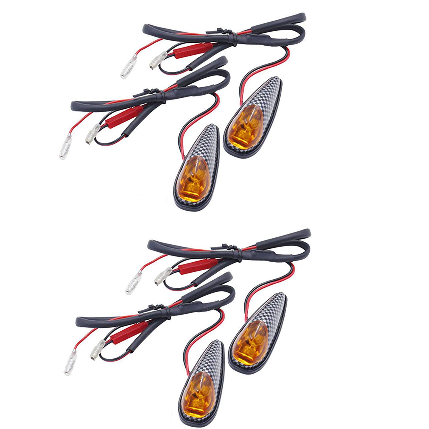 4x Flush Mount Motorcycle Bike LED Turn Signal Amber Light Carbon Indicator Lamp - TDRMOTO