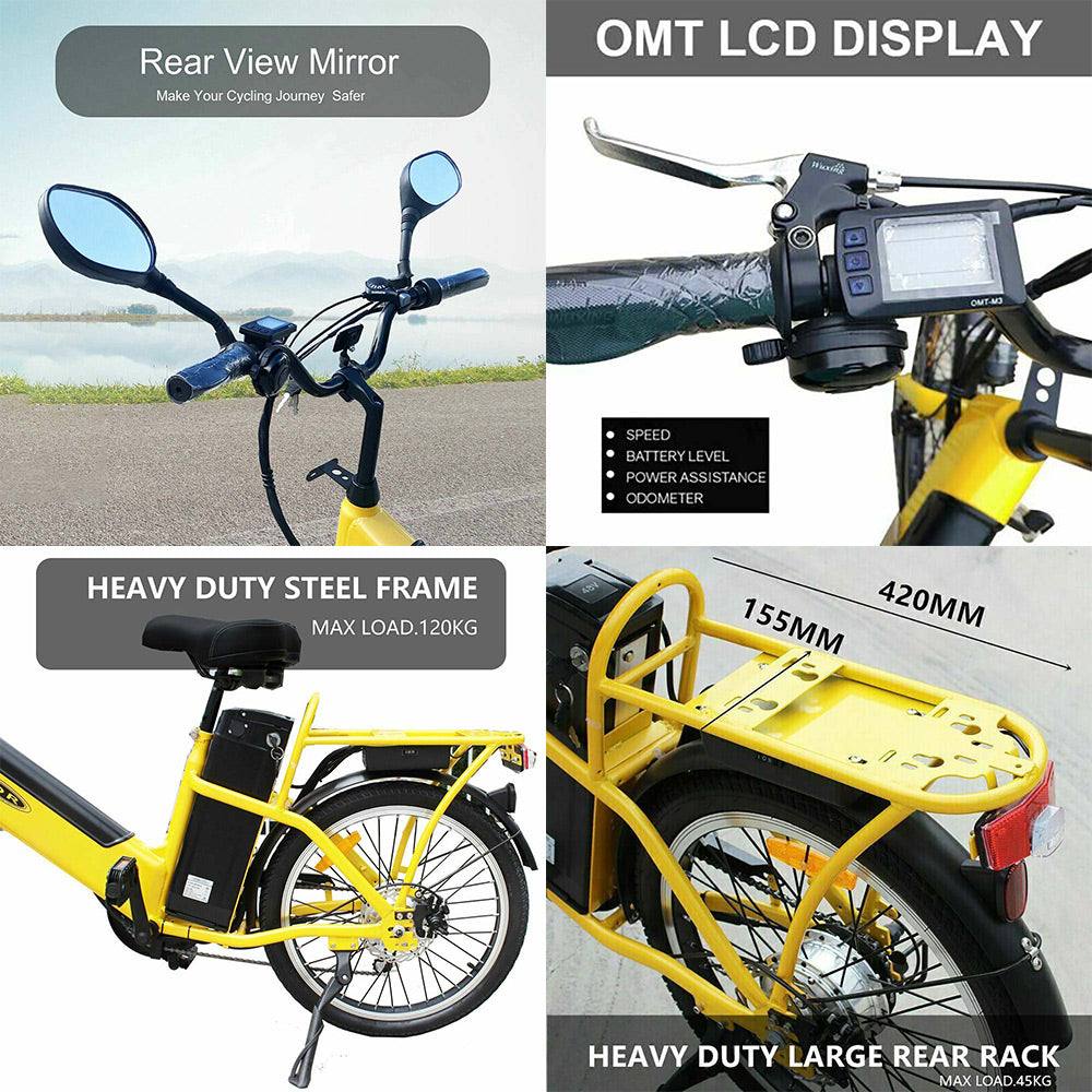 TDR Yellow Cargo Electric Bike 22" 48V 250W Dual Battery Long Range - TDRMOTO