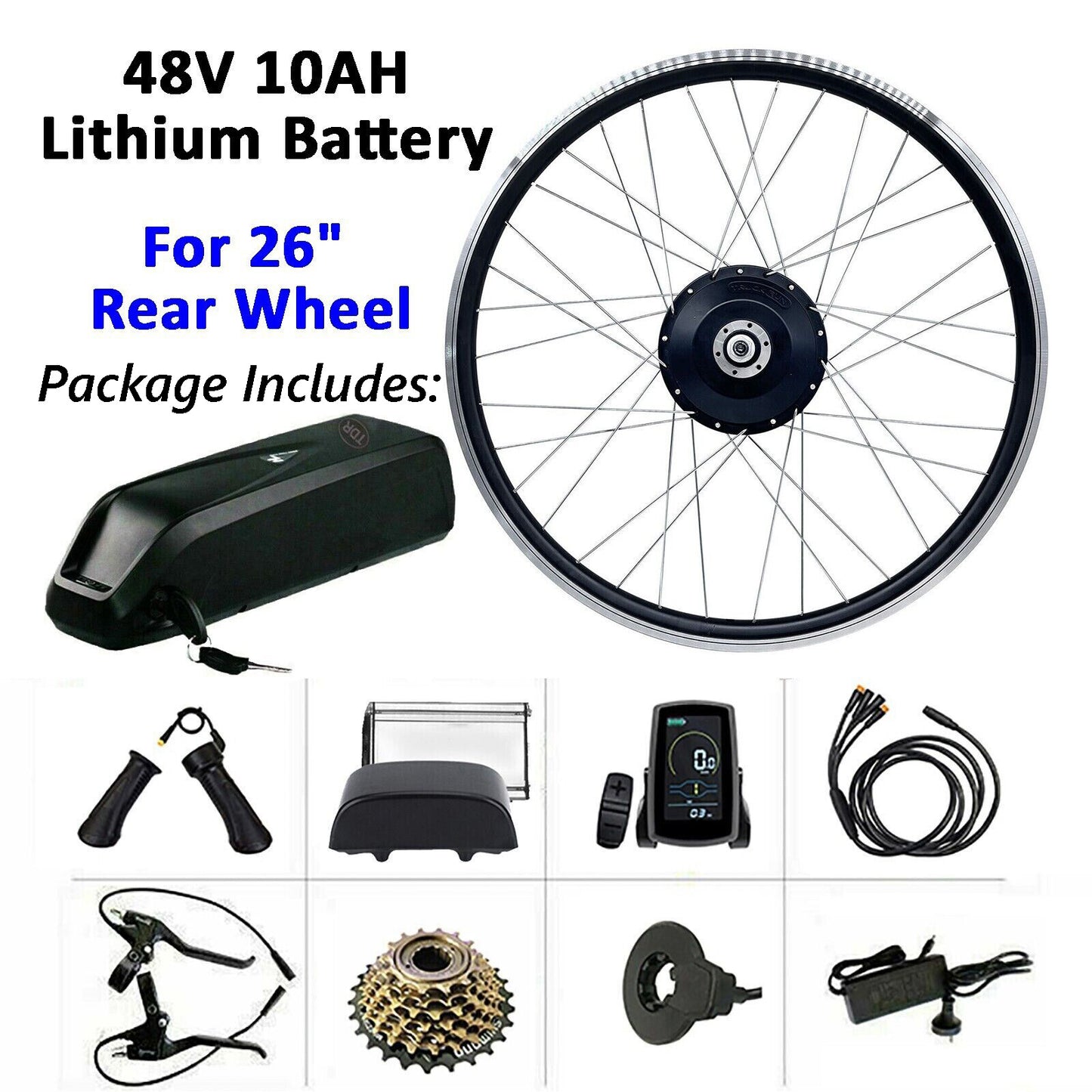 EBike Electric Bike Conversion Kit 750W Rear 26" Wheel + 10A Battery