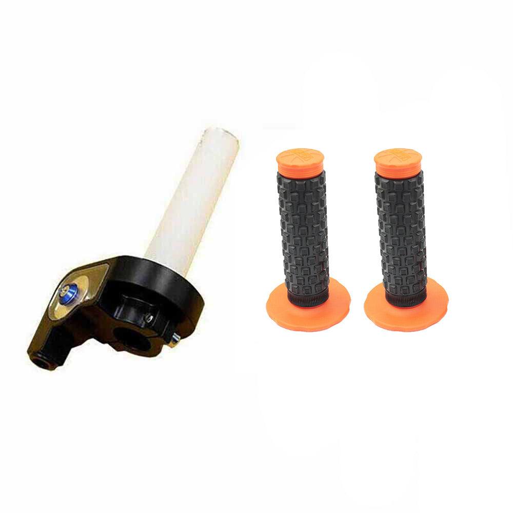 Twist Throttle + Orange Rubber Hand Grips For Dirt Bike Motocross Off Road Motorcycle - TDRMOTO