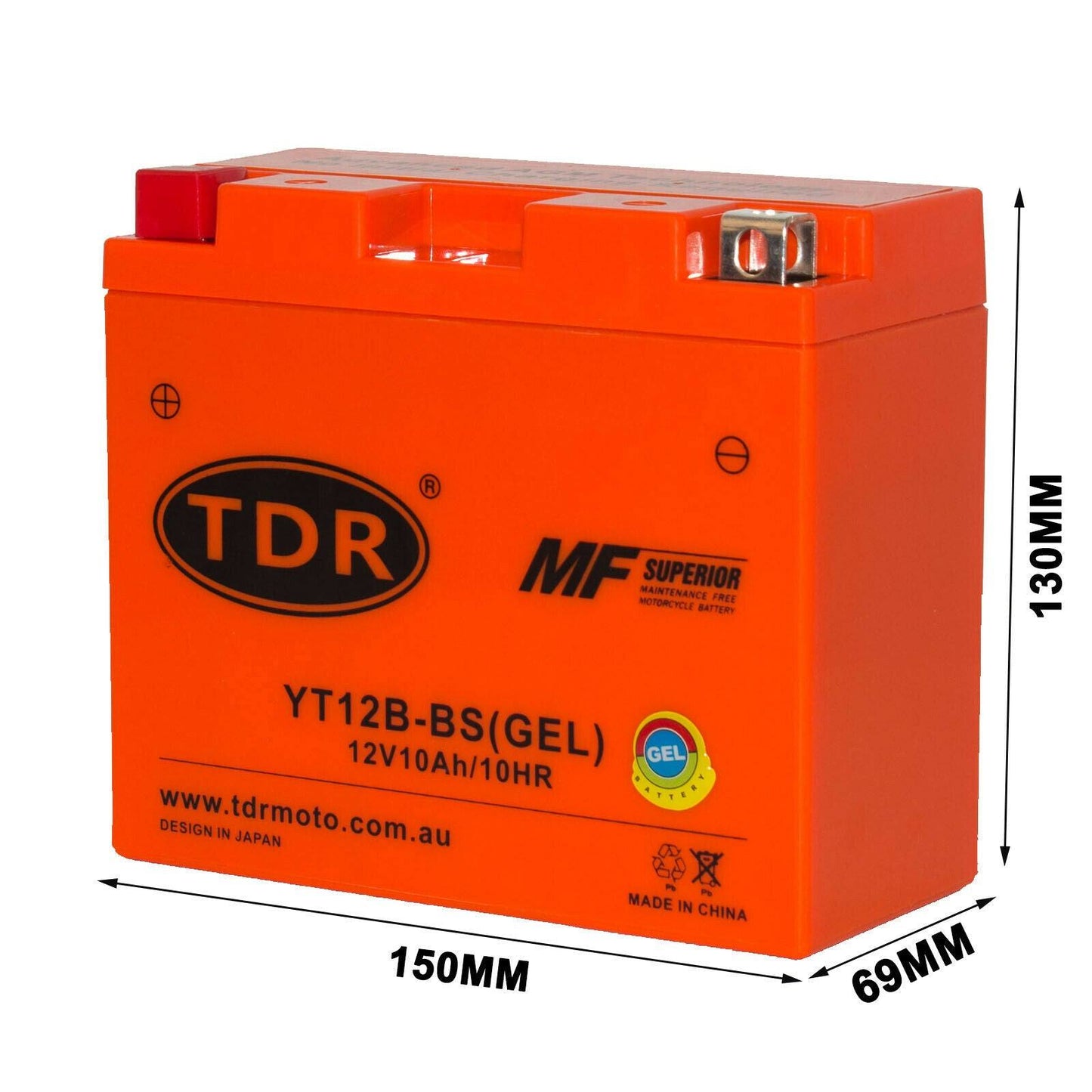 YT12B-BS 12V 10Ah 215CCA Motorcycle Gel Battery Maintenance Free - TDRMOTO