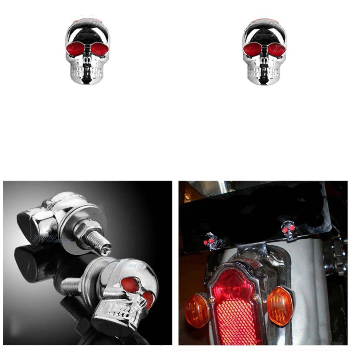 2X Chrome Skull License/Number Plate Windshield 6mm Bolts Screw Nuts Plate Bike - TDRMOTO
