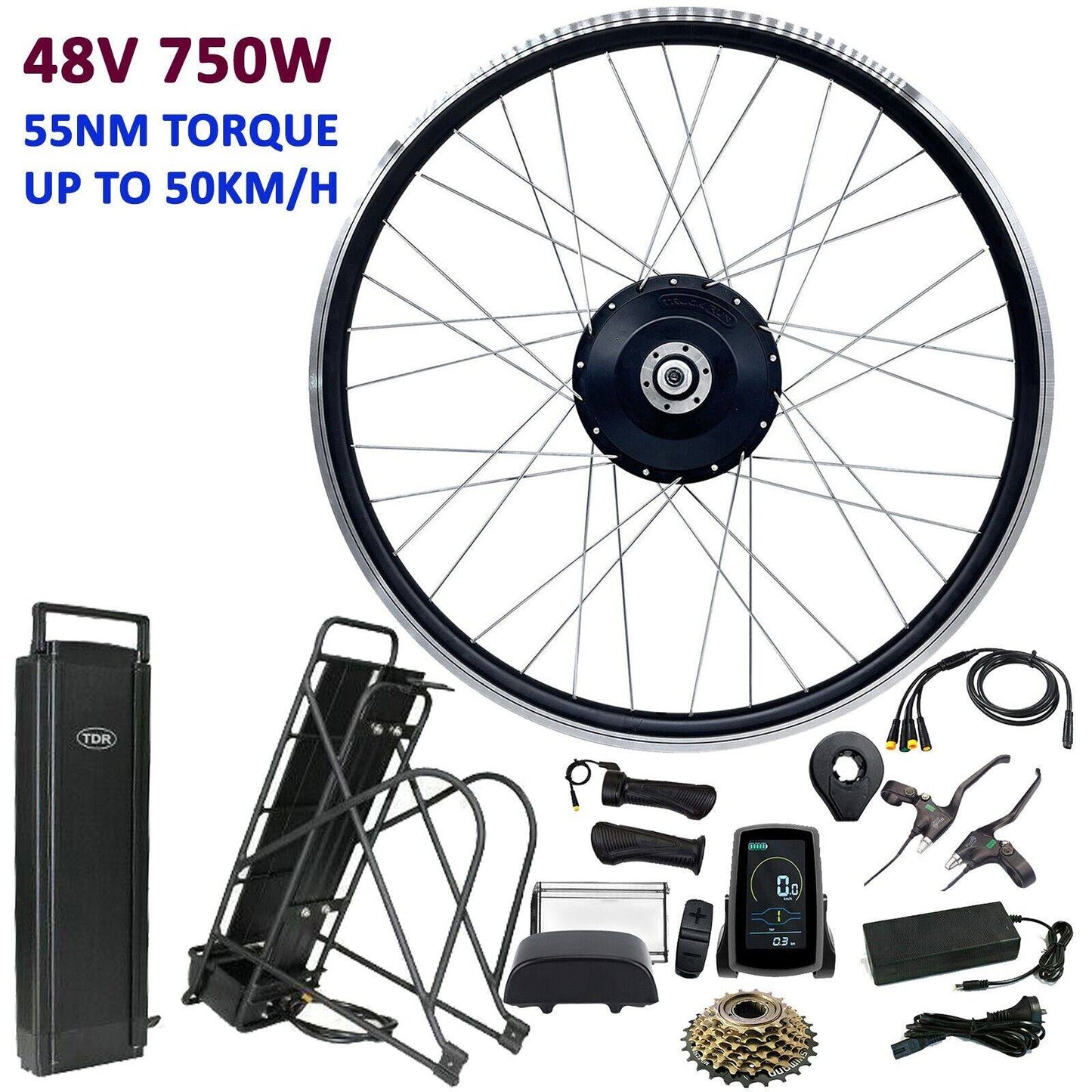 750W 700C 28" 29" Rear Hub 48V 15Ah Rear Rack Battery Electric Bike Conversion Kit - TDRMOTO