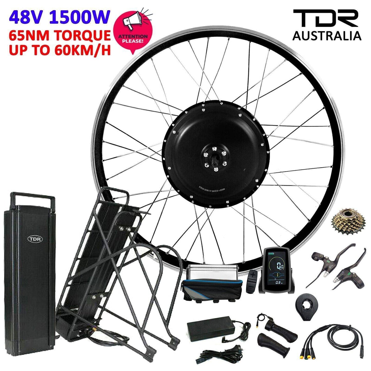 1500W 27.5" Rear Hub 48V 15Ah Rear Rack Battery Electric Bike Conversion Kit - TDRMOTO