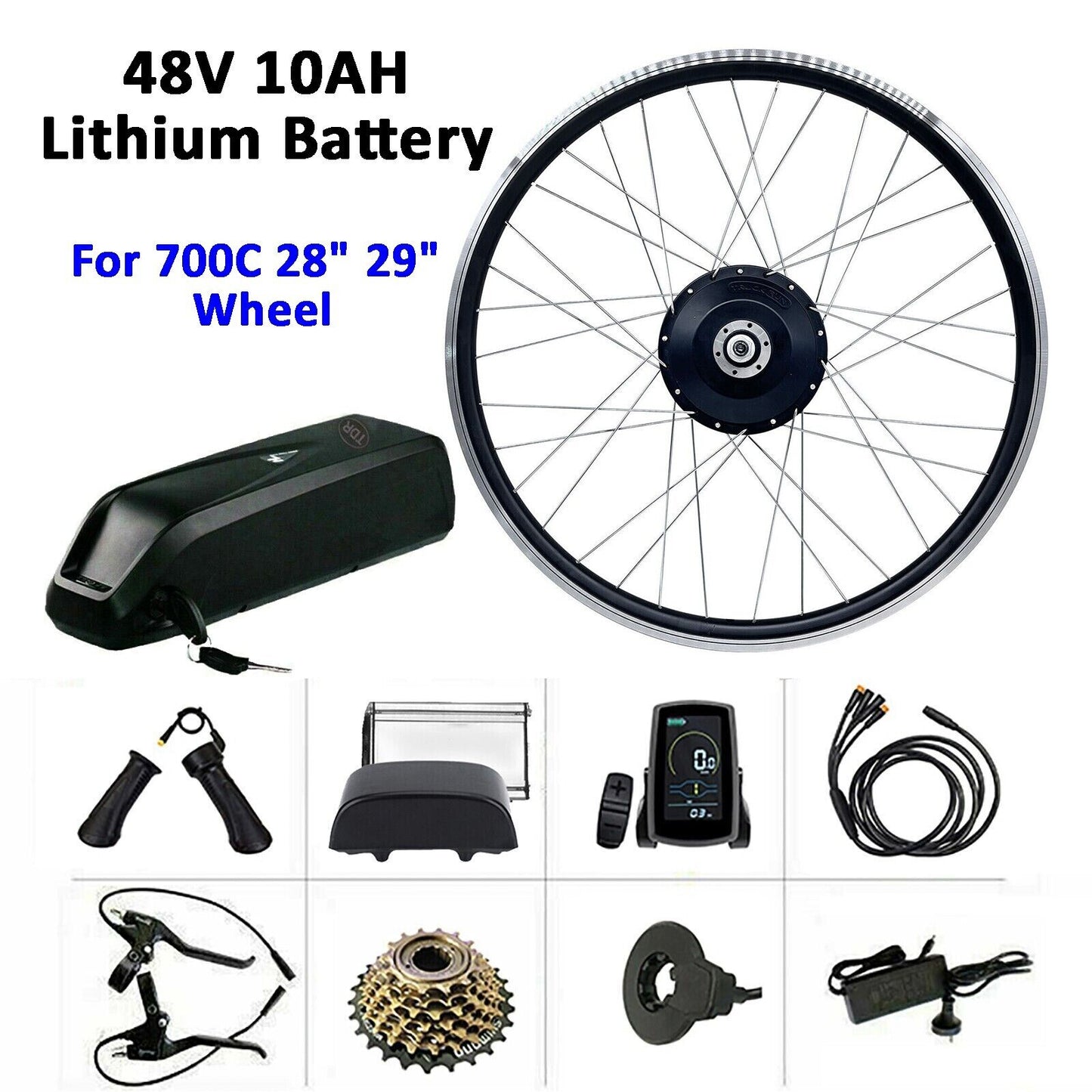 EBike Electric Bike Conversion Kit 750W Rear 28" 29" 700C Wheel + 10A Battery