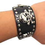 Men Women Teenager Black leather Skull Stud Strap Wrist Band Cuff Punk - TDRMOTO