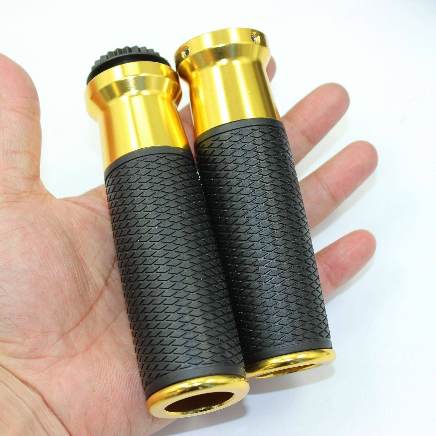 Motorcycle Handlebar Hand Grips Gold CNC 7/8" Bar w/ Throttle Tube Universal - TDRMOTO