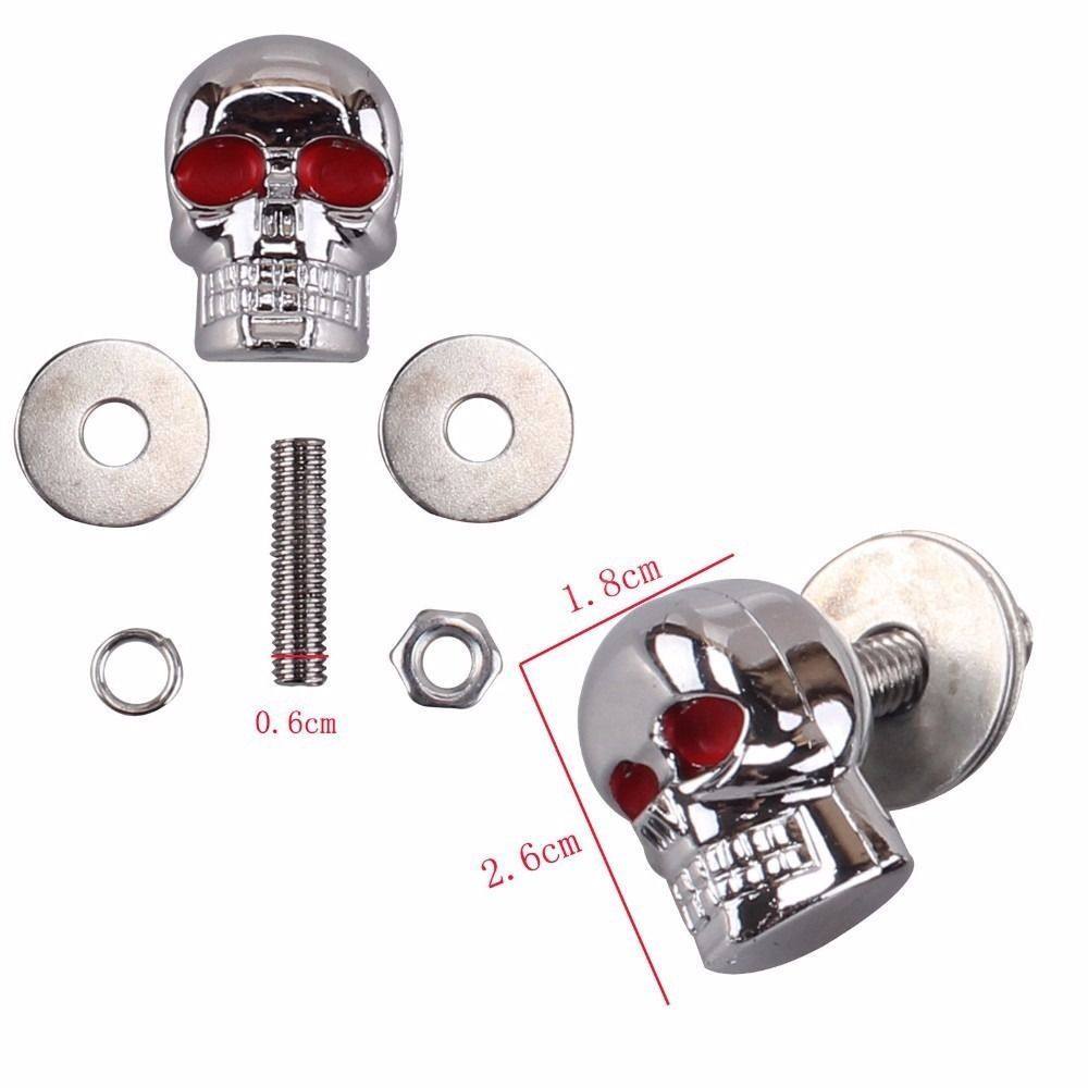 Bike License Plate Hardware 2 Silver Skull License Plate Frame Bolts For Motorcycles - Grey Skull Design Fasteners For Tag Mounting Chrome License Plate Screws - Foto 3