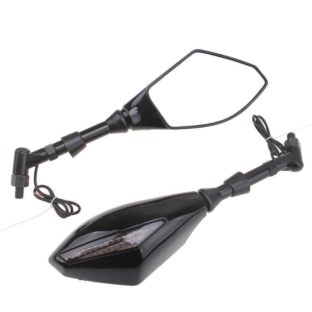 Black motorcycle rearview side mirrors w/ LED indicator for Hyosung GV650 - TDRMOTO