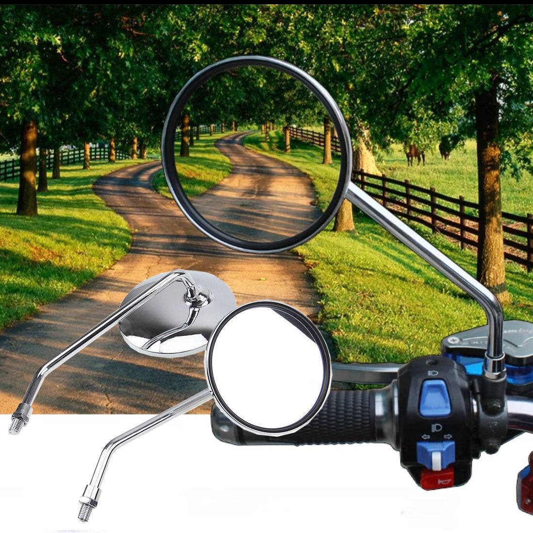 8mm Chrome Round Motorcycle Side Rear View Mirrors - TDRMOTO