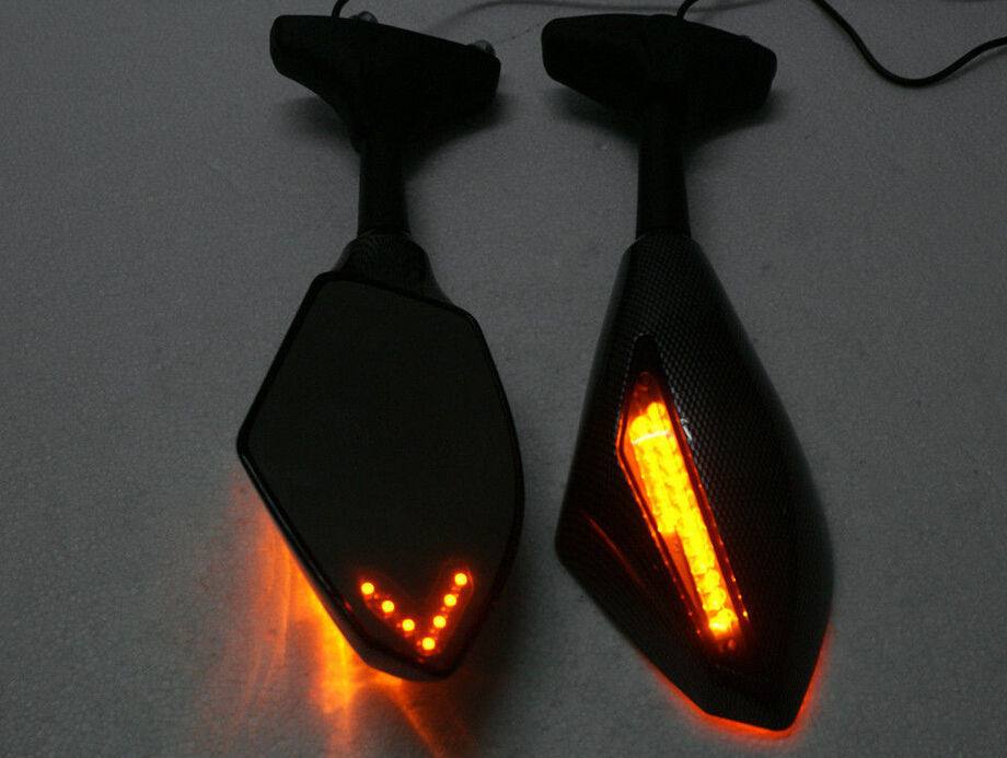 Carbon Motorcycle Rear Mirrors LED Indicators 4 Kawasaki Ninja 250R 2008-2011 - TDRMOTO